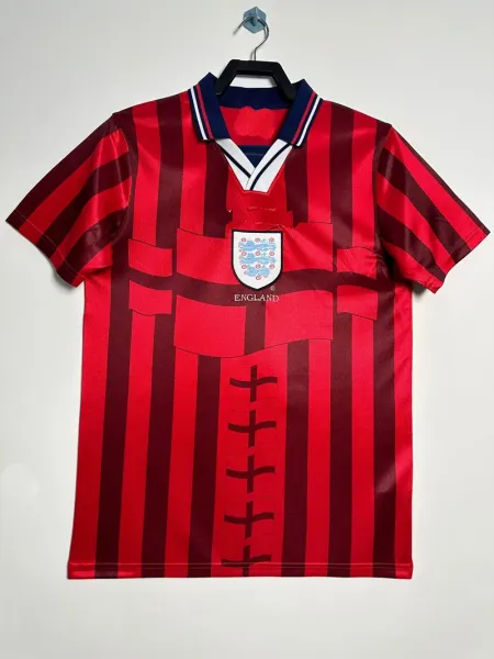 England Football Association 1990s Red and Burgundy Striped Away Jersey - 1