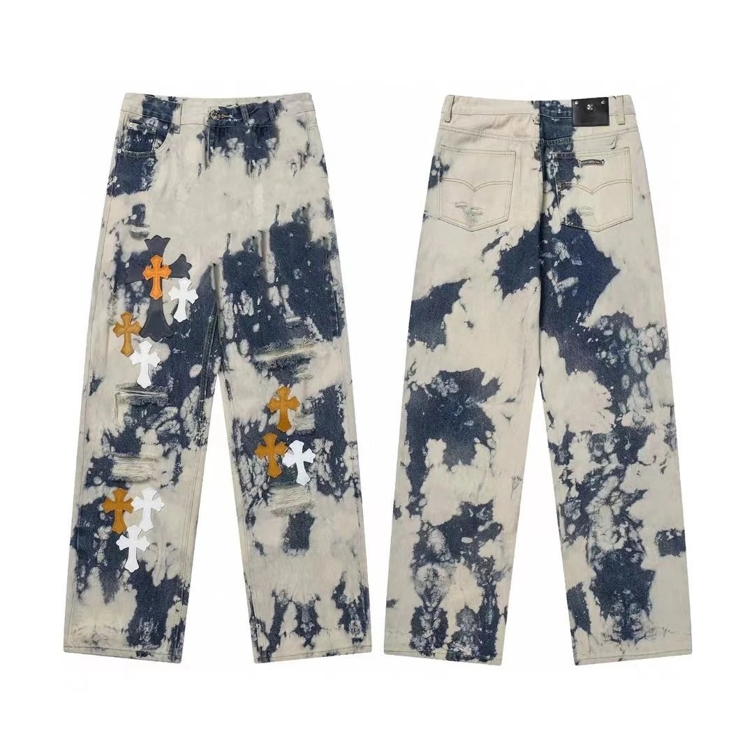 Chrome Hearts Cross Embroidered Wide-Leg Light Wash Jeans - 3