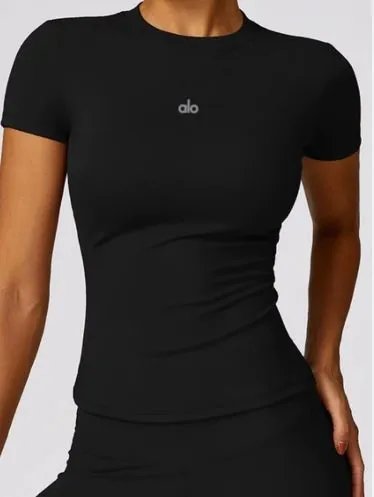 Alo Reflective High-Neck Crop Top Brown Activewear Set - 3