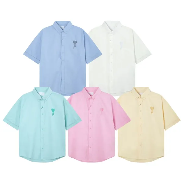 AMI Paris Heart Logo Oxford Shirt Light Blue - 10