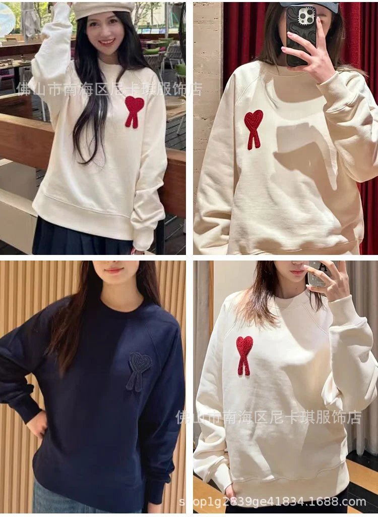 Design Embroidered Heart Sweatshirt Navy Blue Sweater - 6