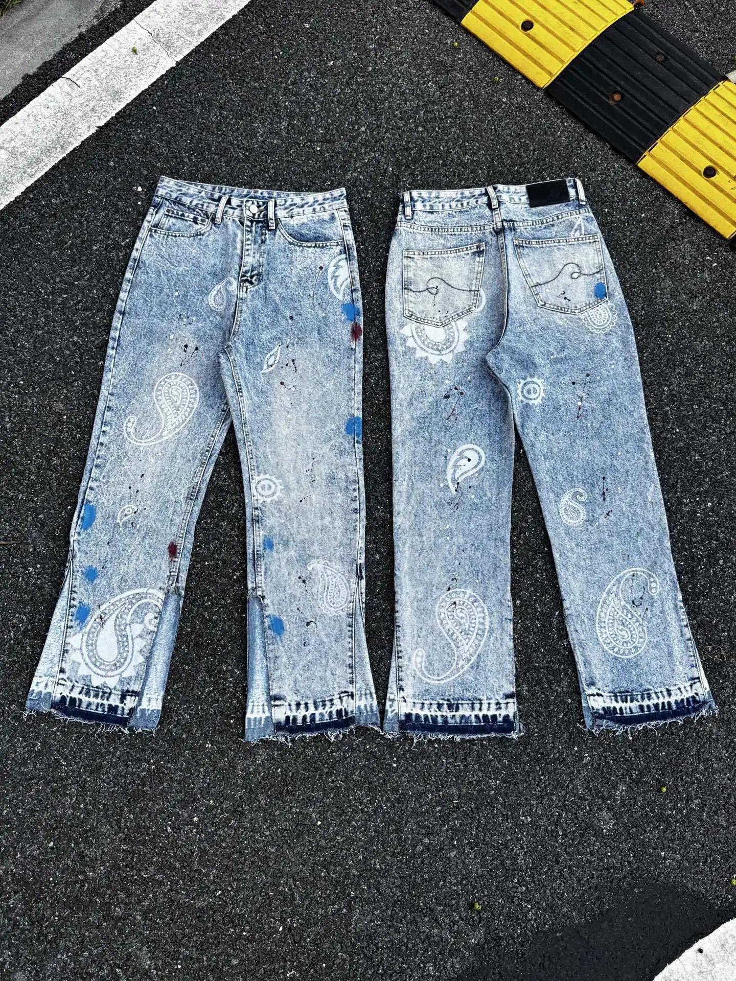 Design Paisley-Print Acid Wash Distressed Wide-Leg Jeans - 3