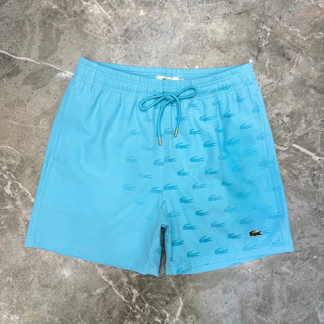 Lacoste All-Over Crocodile Print Drawstring Waist Shorts White - 10