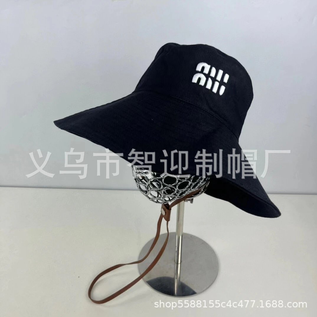 Design Beige Bucket Hat with Leather Strap and White Logo Patch Bucket Hat - 5