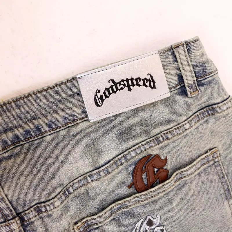 Godspeed Logo-Embroidered Distressed Black Flared Jeans - 36