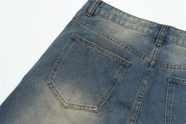 Vale Valley Forever Shorts Washed Denim Drawstring with Rhinestone Logo Embroidery product detail image 17