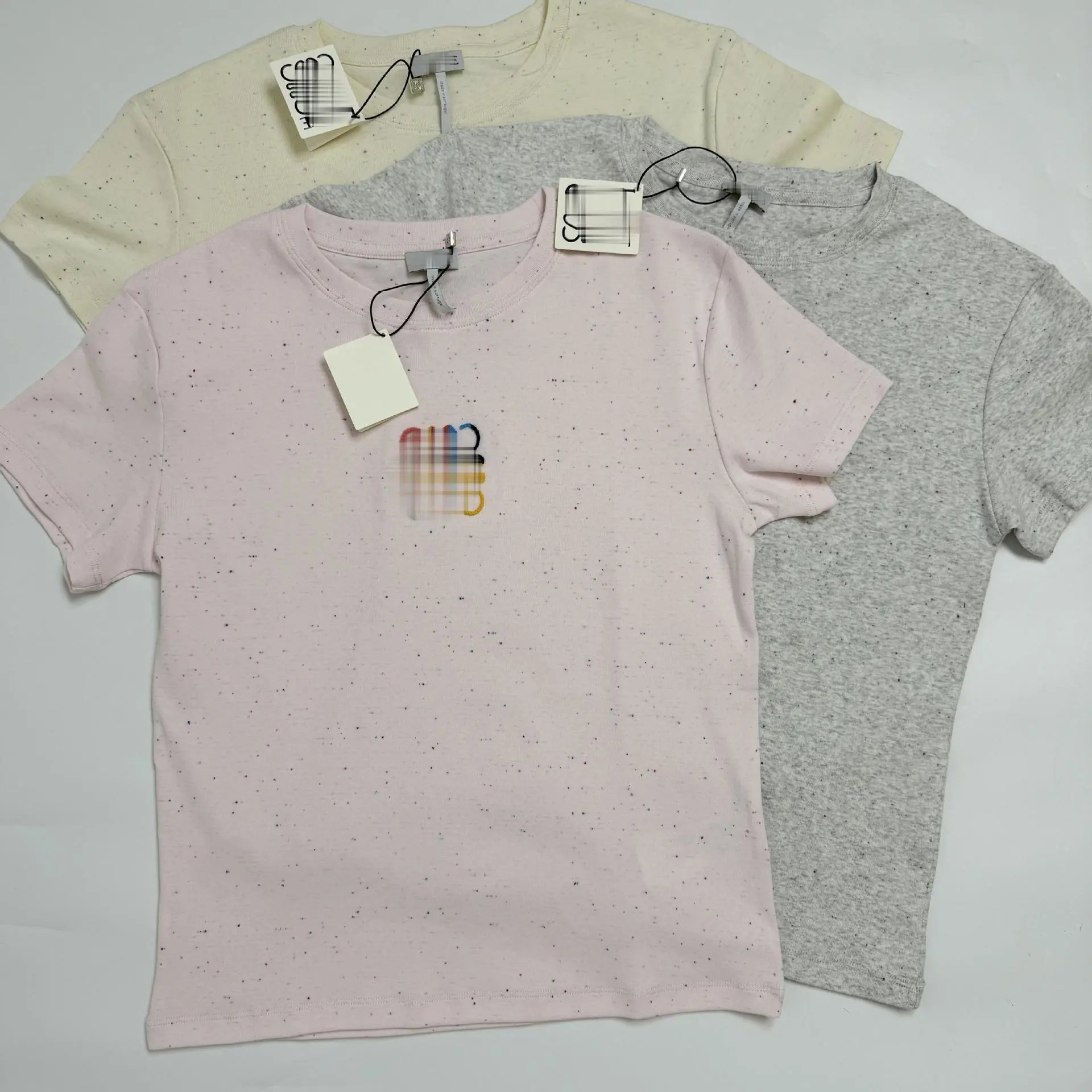 Design Speckled Pink T-Shirt with Abstract Rainbow Logo - 10