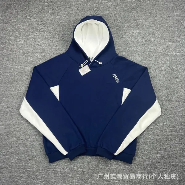 Design Color-Block Hoodie Navy and White - 1