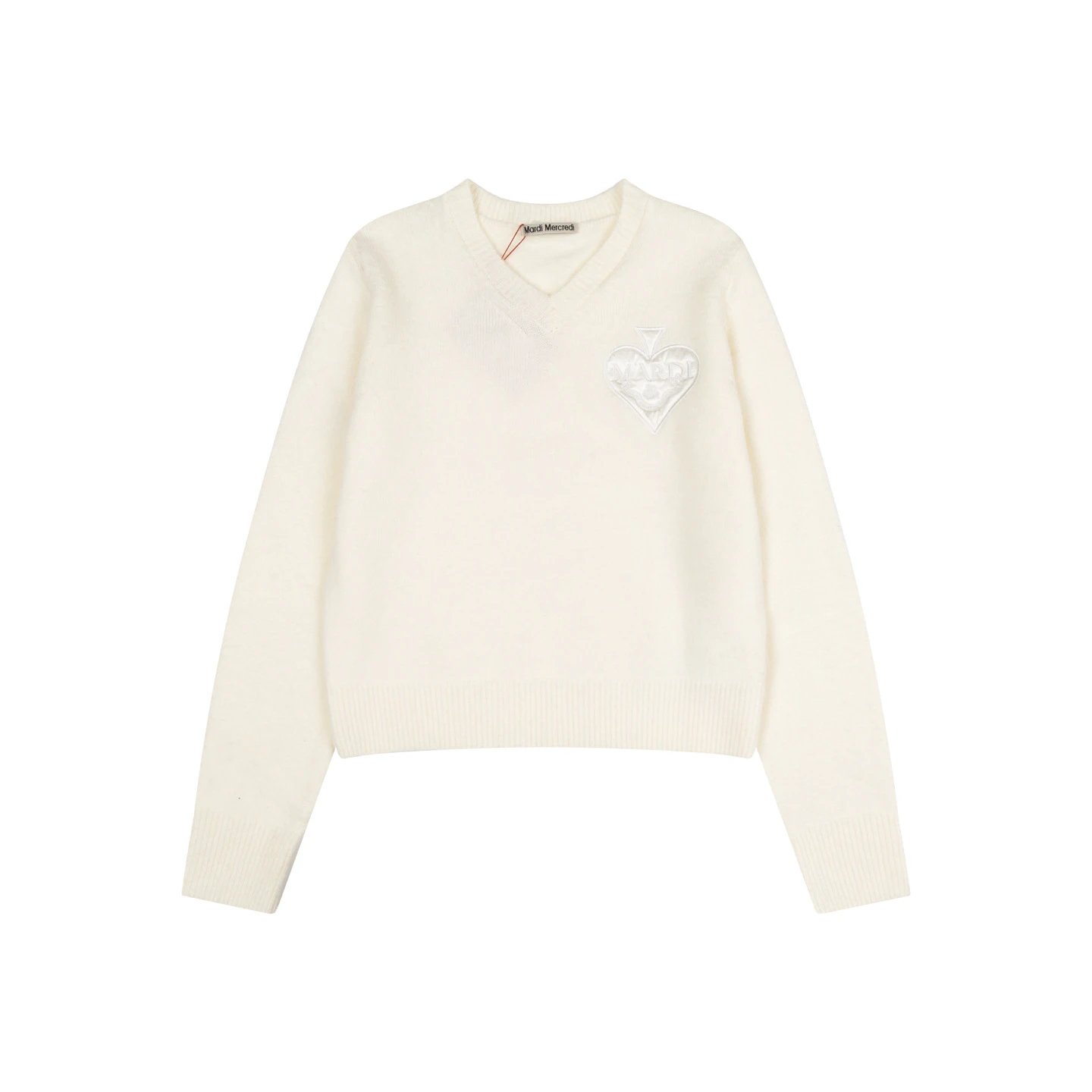 Mardi Mercredi Heart Embroidered V-Neck Sweater Gray - 13