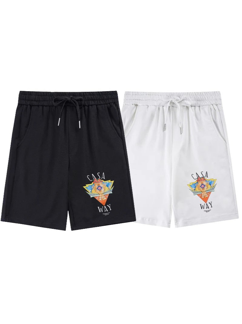 Plaza Casa Graphic Print Drawstring Waist Shorts White - 9