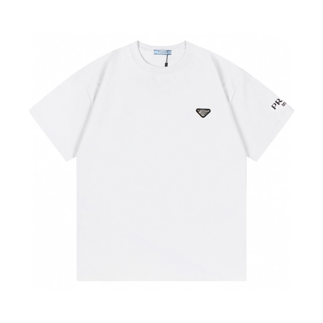 Prada Triangle Logo White T-Shirt - 1