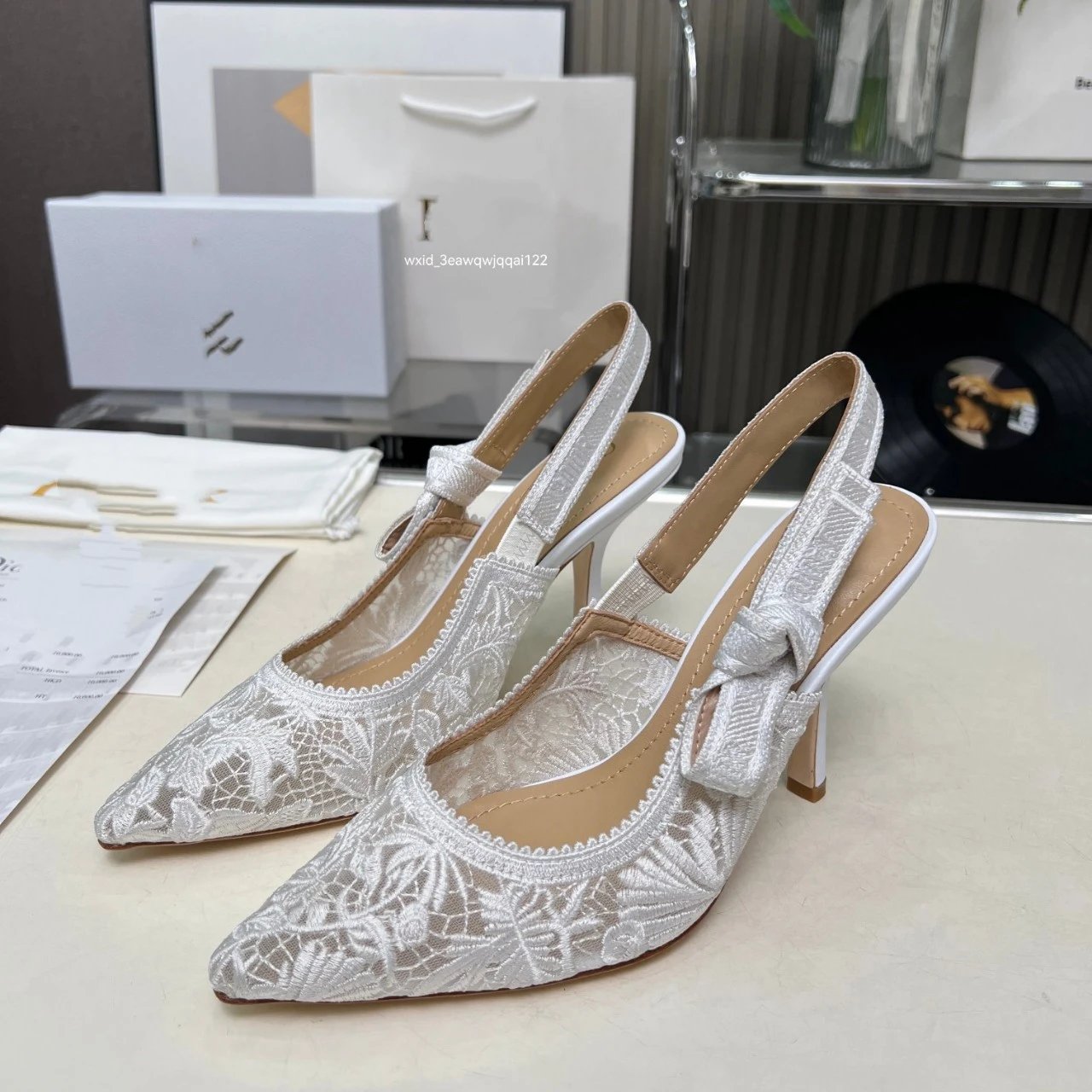 Dior J'Adior Slingback Heels Beige Floral Embroidery Pointed-Toe Pumps - 4