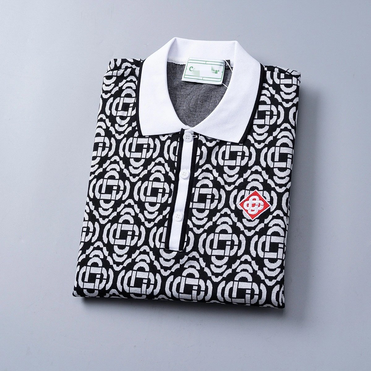 Design Striped Monogram Print Green Polo Tops.polo - 4