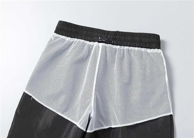 Design Geometric Print Glossy Swim Shorts Black with Orange Drawstring Swimwear - 4