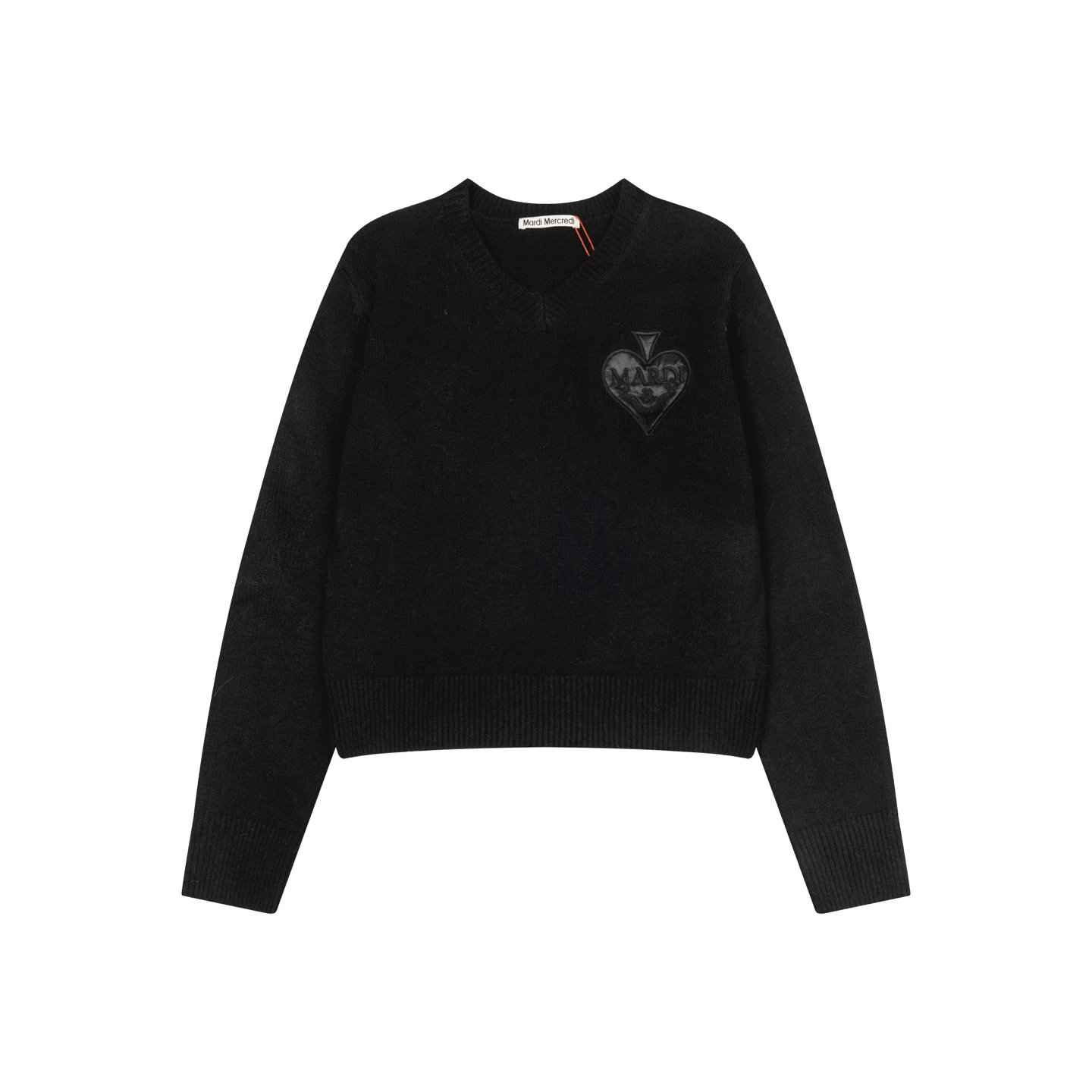 Mardi Mercredi Heart Embroidered V-Neck Sweater Gray - 16