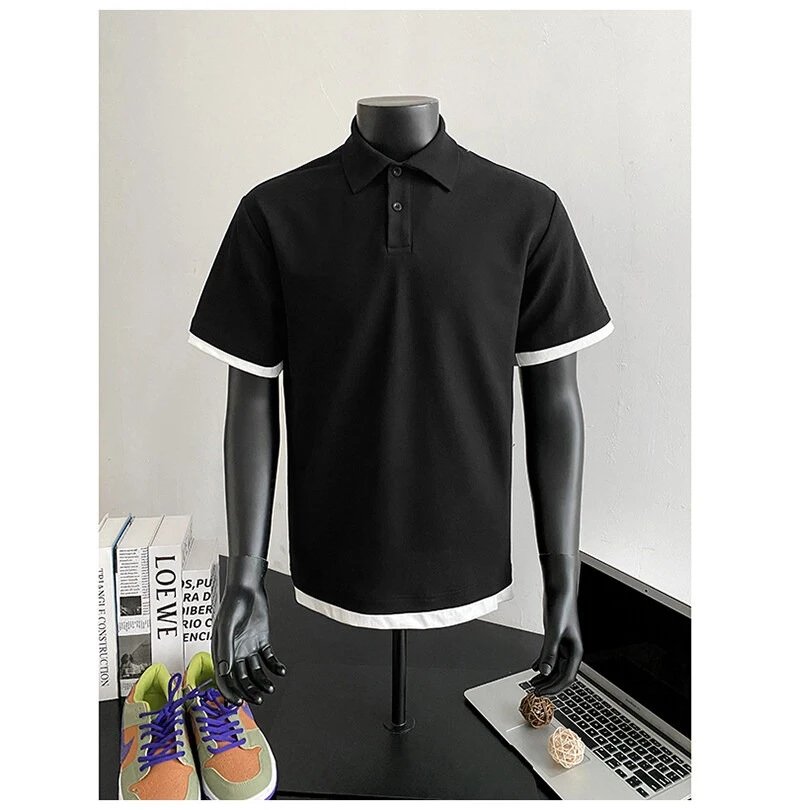 Design Contrast Trim Polo Black Polo Shirt - 25