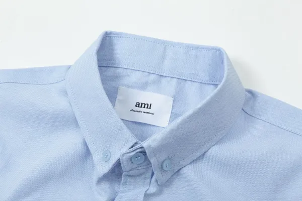 AMI Paris Heart Logo Oxford Shirt Light Blue - 32