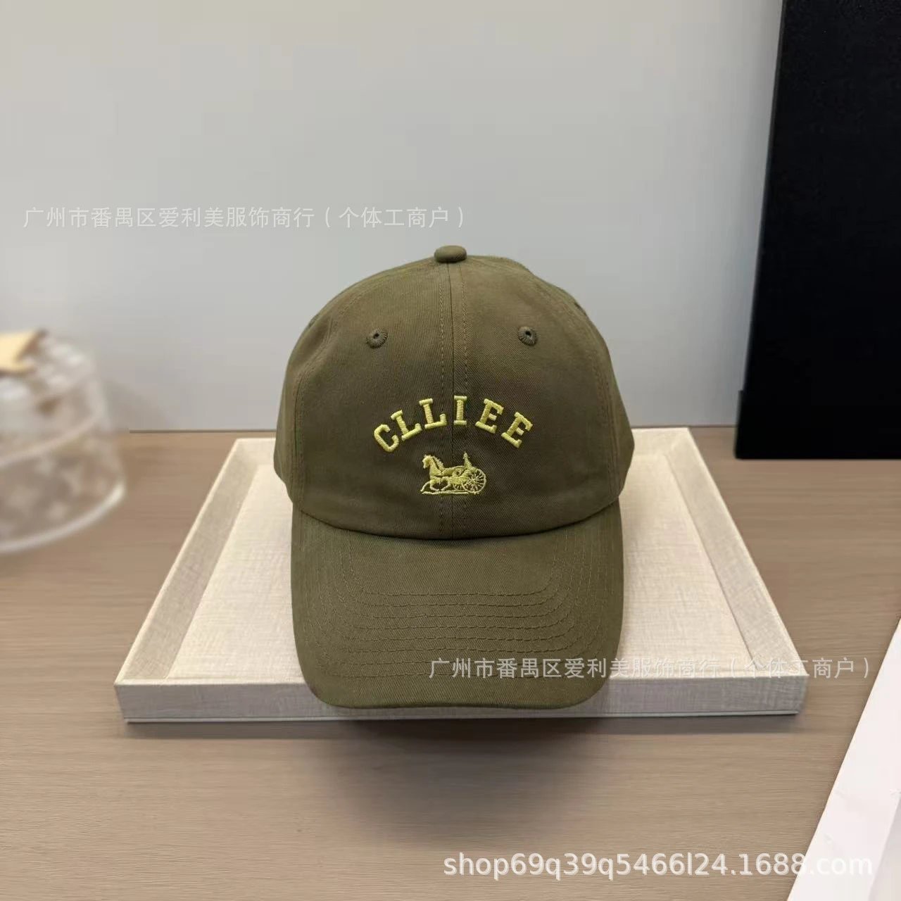 Design CLLIEE Embroidered Horse Carriage Logo Baseball Cap Army Green Baseball Cap - 11