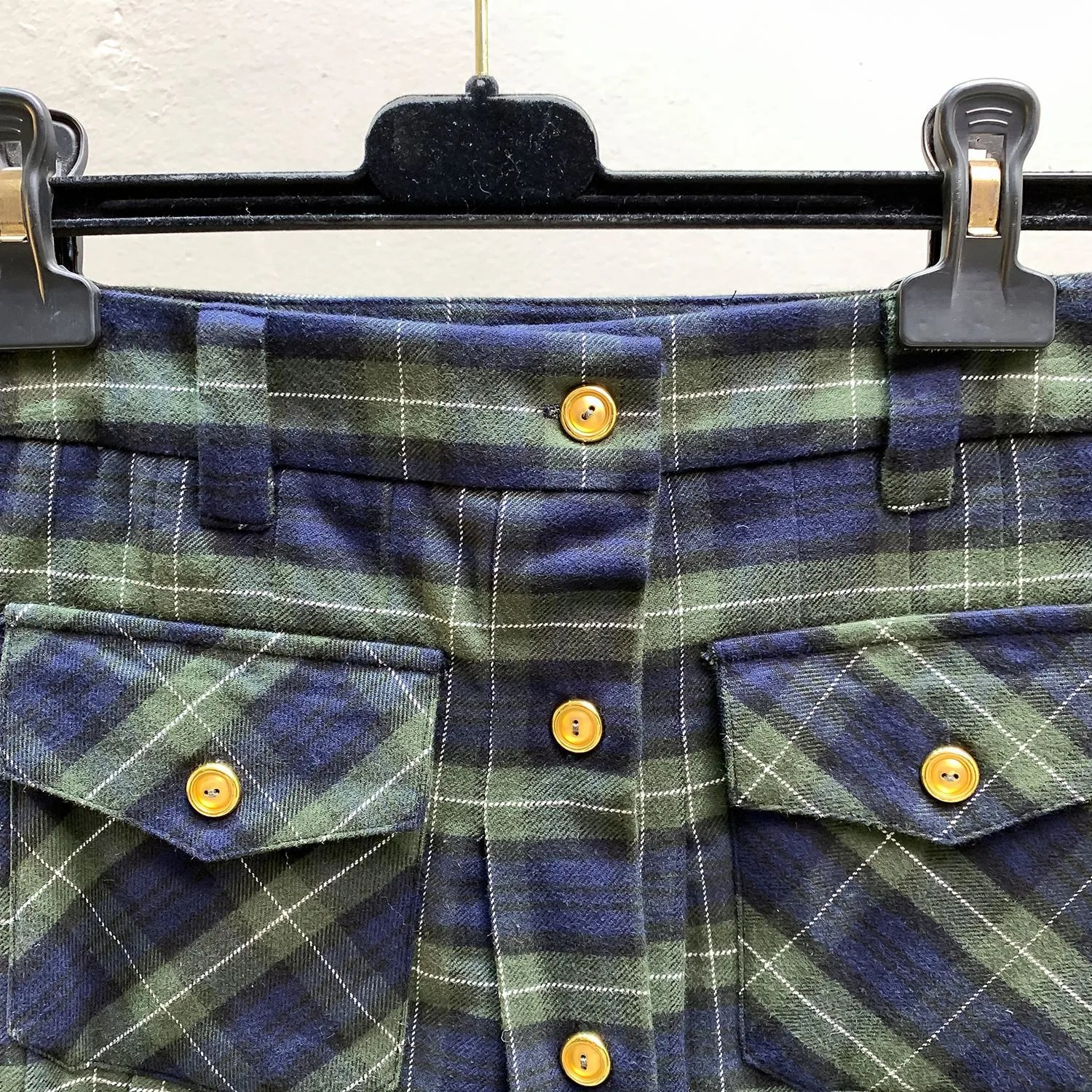 Design Plaid Pleated Skirt with Gold Buttons Navy and Green Skirt - 19