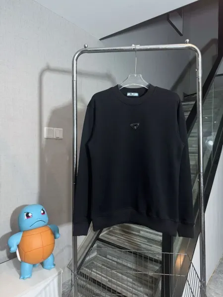 Prada Logo Patch Black Crewneck Sweatshirt Hoodie - 1