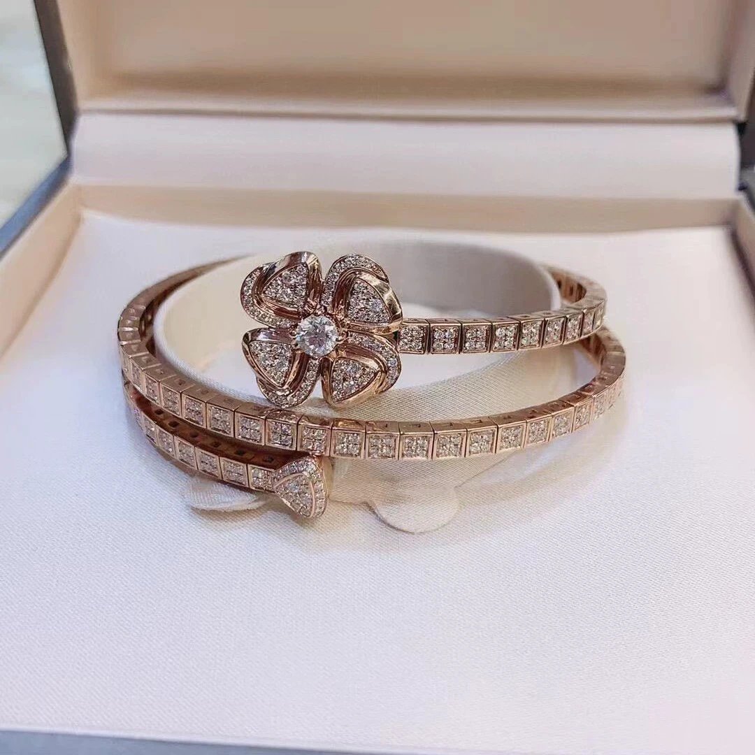 Bvlgari Serpenti Viper Flower Bracelet Gold Pave Diamond Bracelets Jewelry - 5
