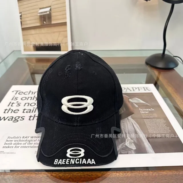 Unbranded Hats Distressed contrast-trim baseball cap with embroidered double-loop motif product detail image 6
