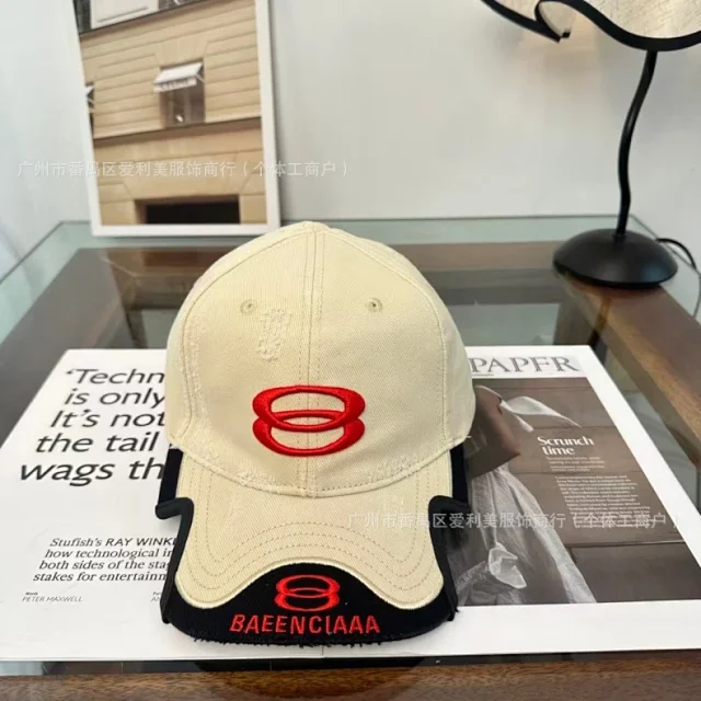 Unbranded Hats Distressed contrast-trim baseball cap with embroidered double-loop motif product detail image 10