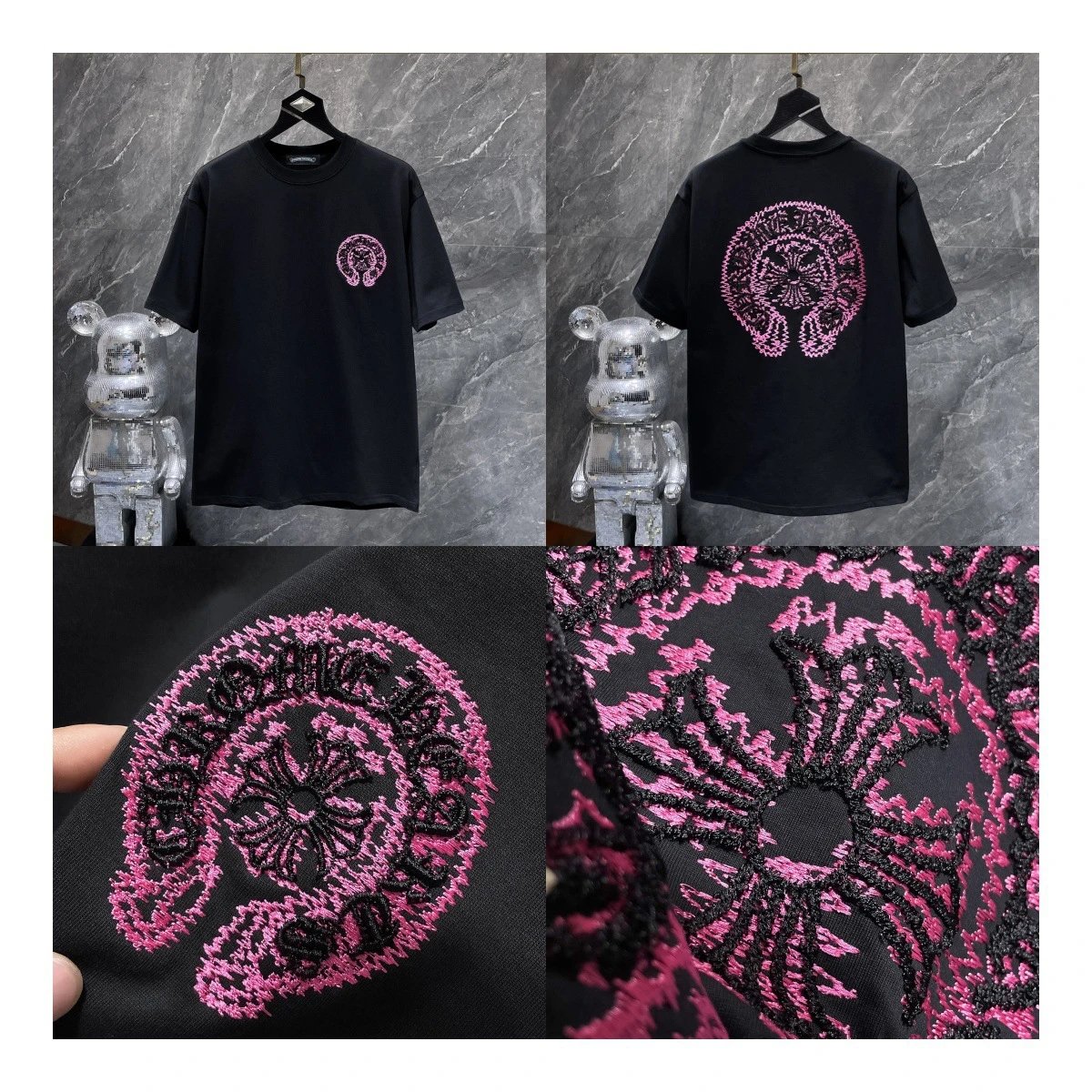 Chrome Hearts Embroidered Crest T-Shirt Black and White - 14