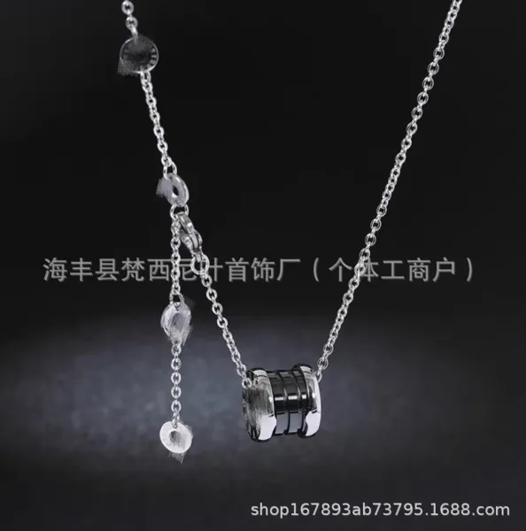 Design Cylindrical Bead Pendant Necklace with Crystal Charms Silver Jewelry - 1
