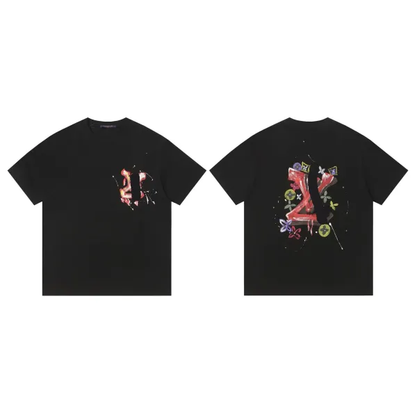 Louis Vuitton Painted LV Monogram Black T-Shirt - 1