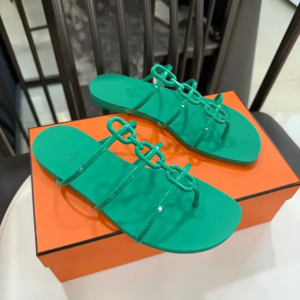 Hermès Oran Chain Slide Sandals Emerald Green Sandals - 1