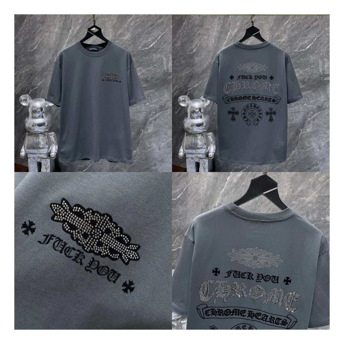 Chrome Hearts Embroidered Crest T-Shirt Black and White - 13