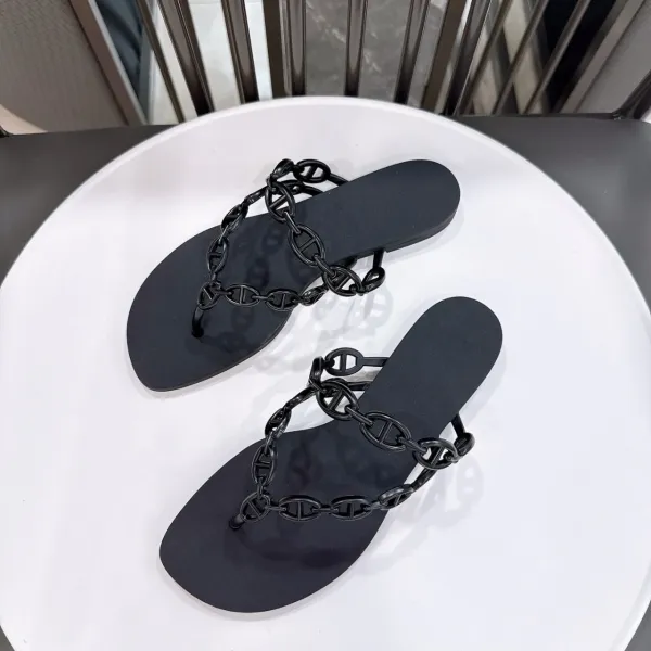 Hermès Chaine d'Ancre Flip-Flops Black Sandals Slippers - 5