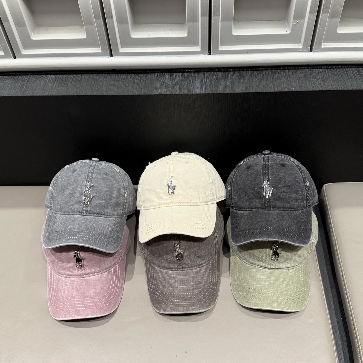Prada Triangle Logo Washed Denim Baseball Cap Gray - 7