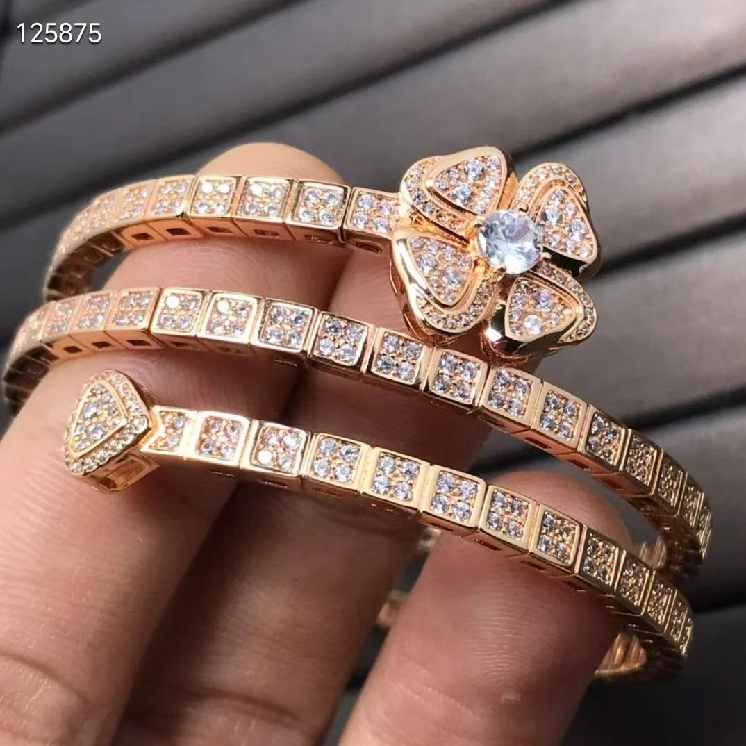 Design Floral Diamond-Encrusted Bangle Set Silver Jewelry - 4
