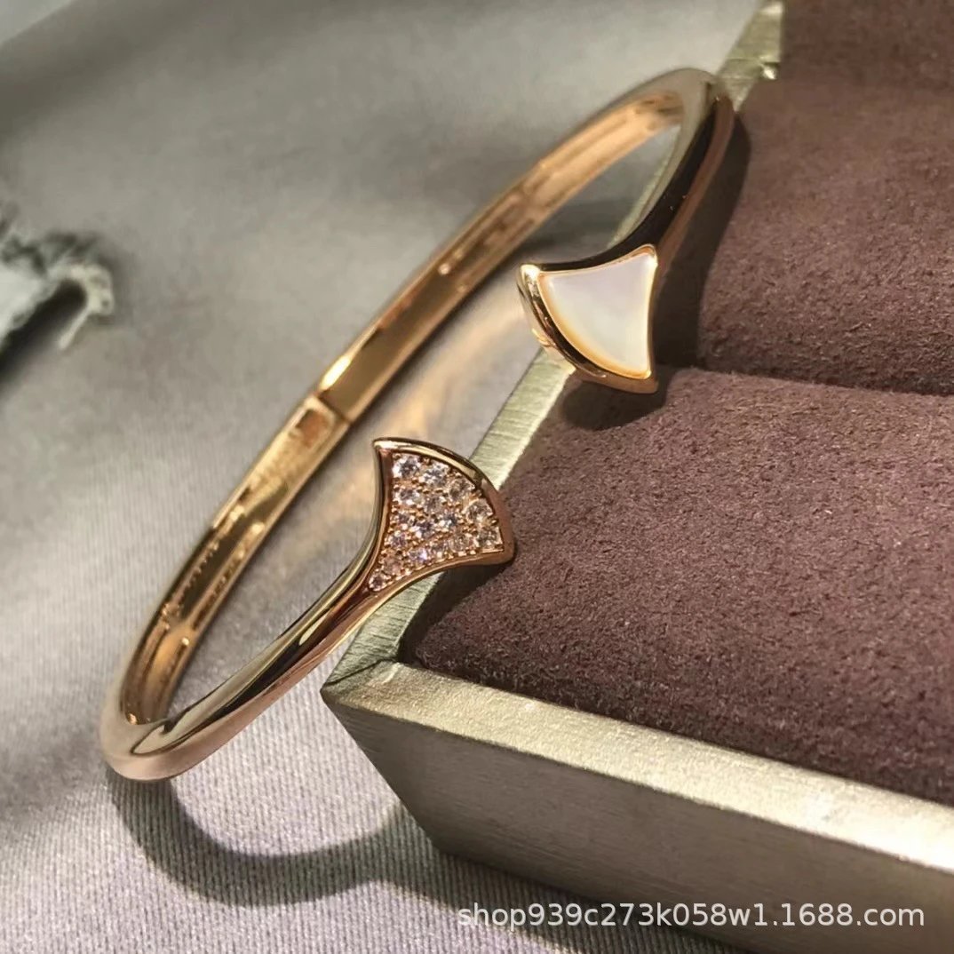 Design Fan-Shaped Inlay Bangle Rose Gold Bracelet Jewelry - 3