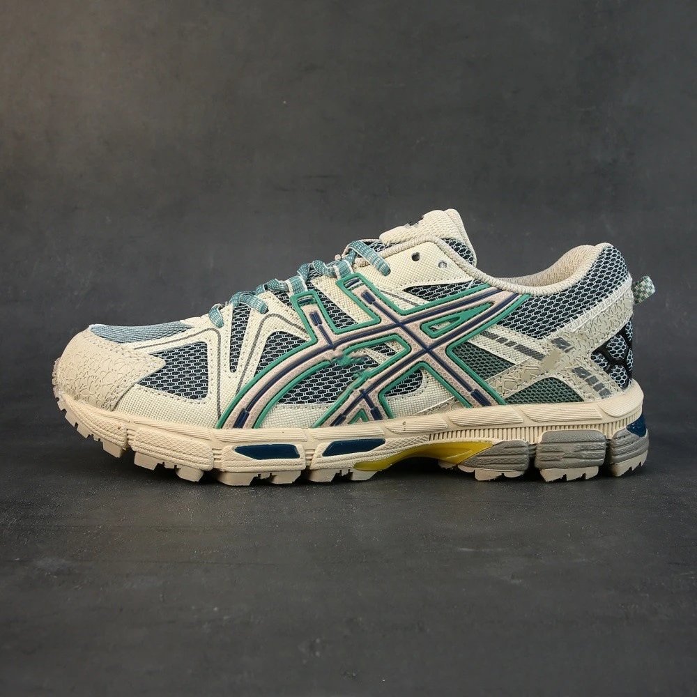 Asics Gel-Kayano 14 White / Gray / Olive Green Running Shoes - 10