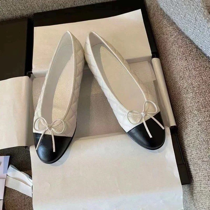 Chanel Ballerina Flats Silver Metallic Bow Detail Flat Shoes Loafers - 8