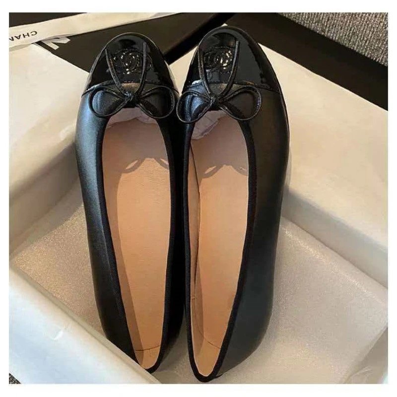 Chanel Ballerina Flats Silver Metallic Bow Detail Flat Shoes Loafers - 3