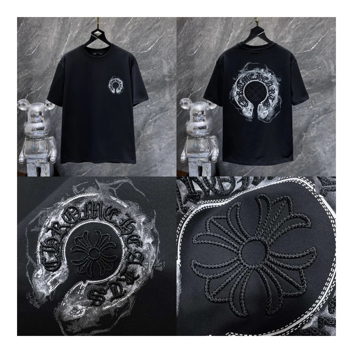 Chrome Hearts Embroidered Crest T-Shirt Black and White - 15