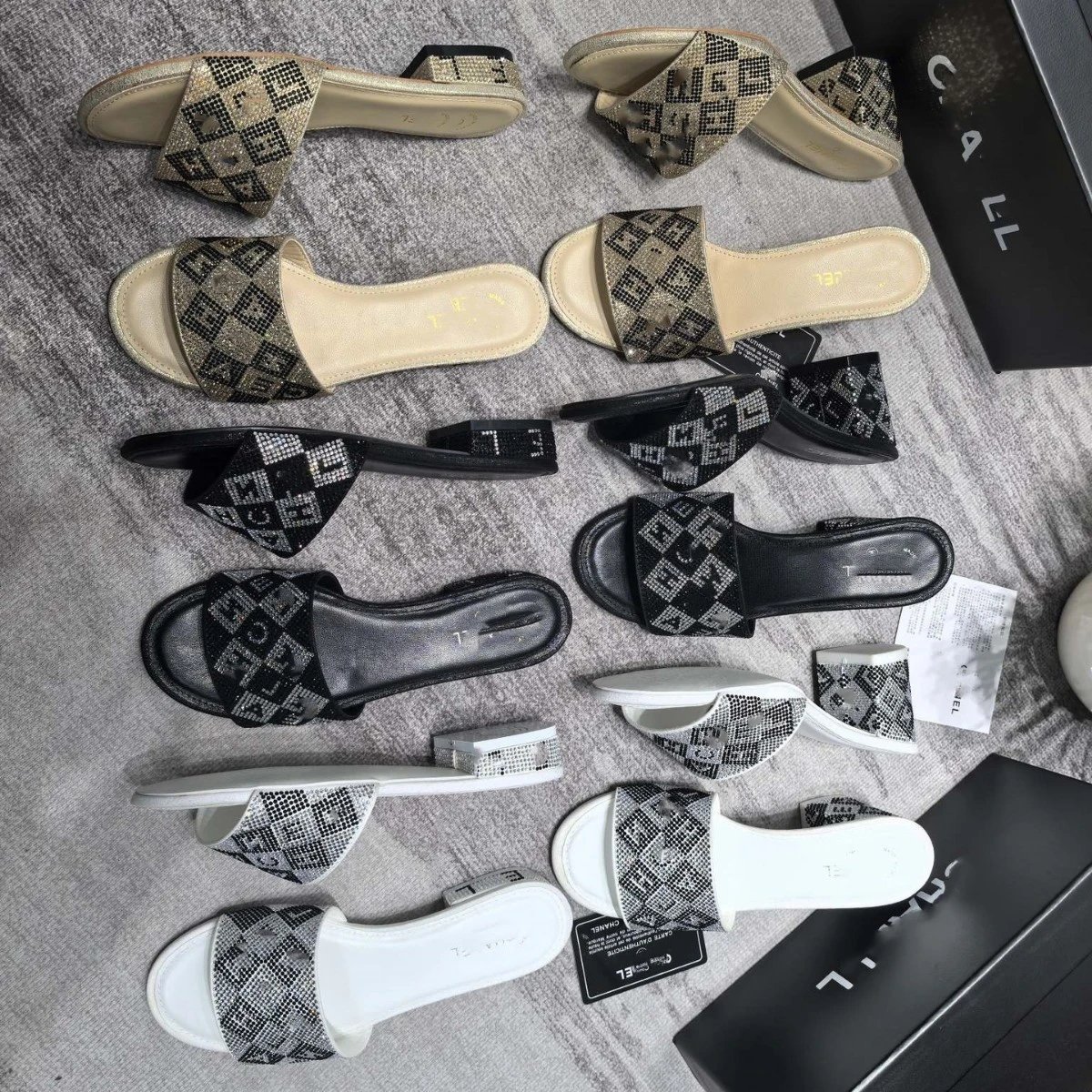 Chanel Crystal-Embellished Logo Mule Black Sandals - 2