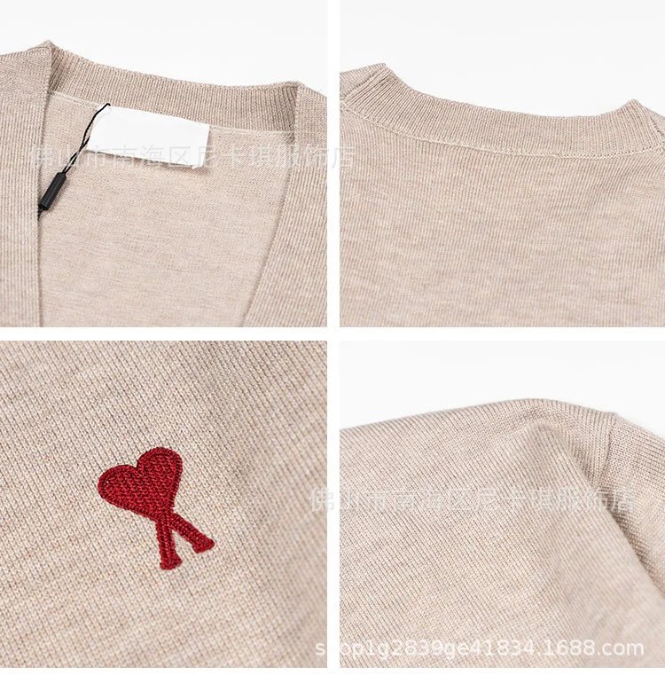 Comme des Garçons Play Heart Embroidery Gray V-Neck Cardigan - 4