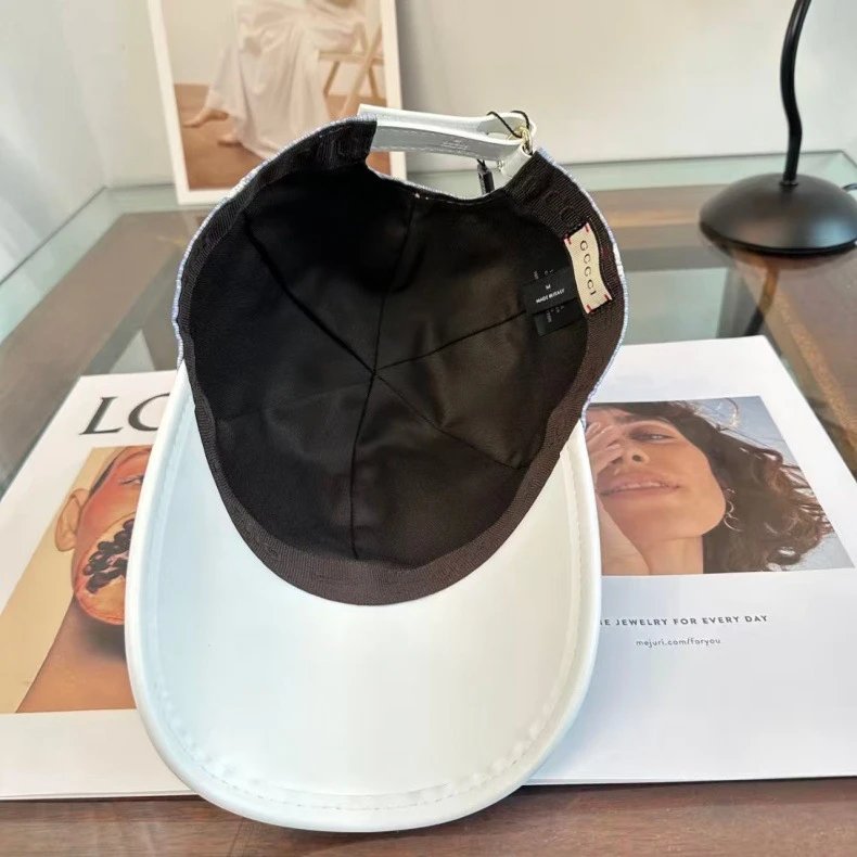 Gucci GG Embossed Leather Brim Baseball Cap Blue Multicolor - 5