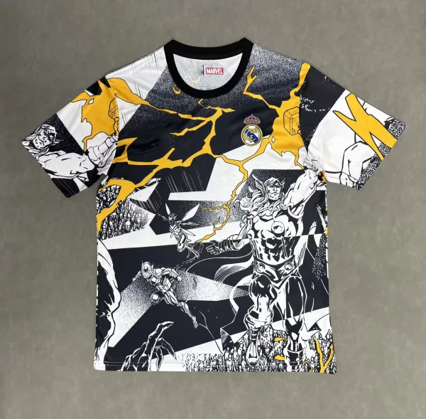 Real Madrid x Marvel Thor Comic Print Black / White / Yellow T-Shirt - 1