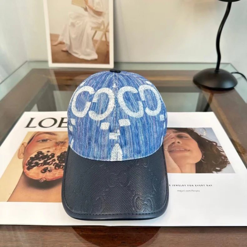 Gucci GG Embossed Leather Brim Baseball Cap Blue Multicolor - 7