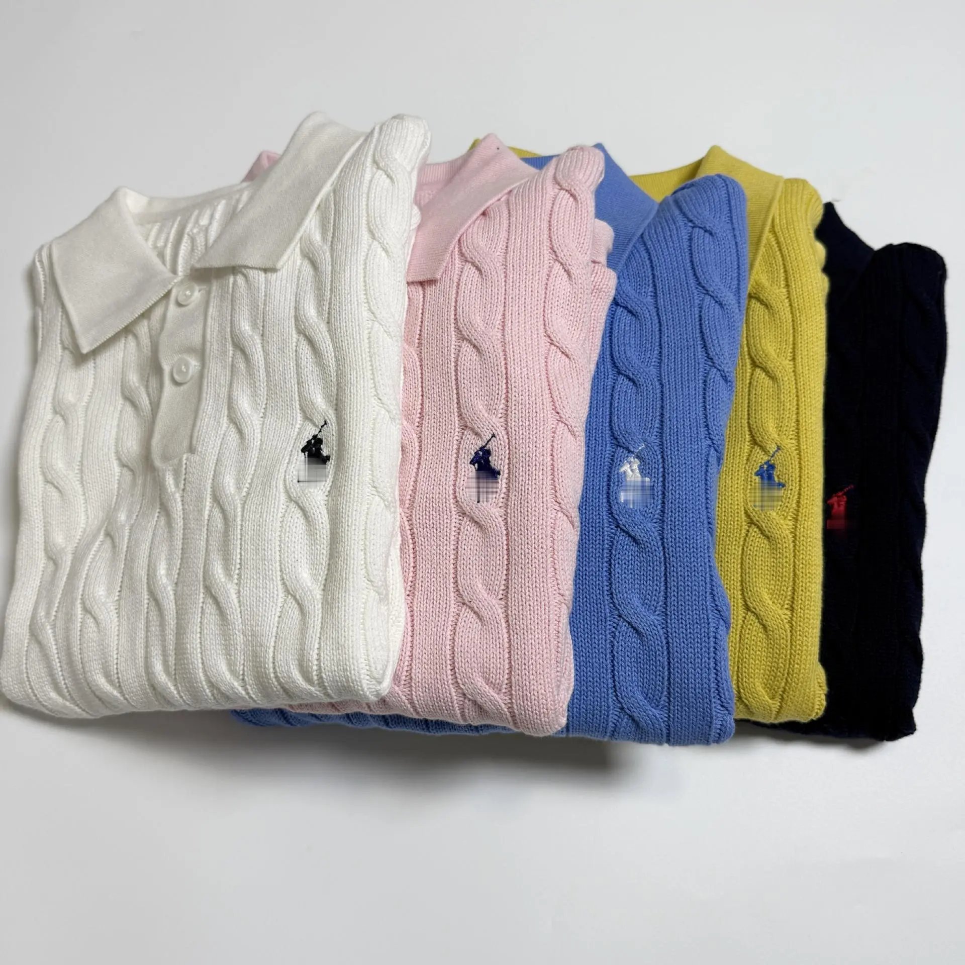 Design Cable Knit Polo Shirt in Sky Blue Tops Polo - 6