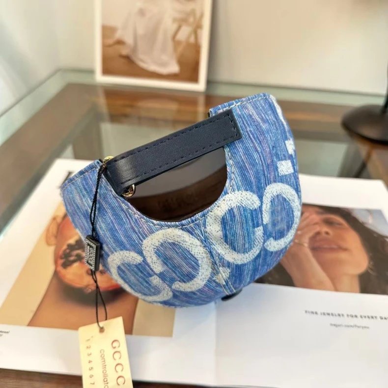 Gucci GG Embossed Leather Brim Baseball Cap Blue Multicolor - 10