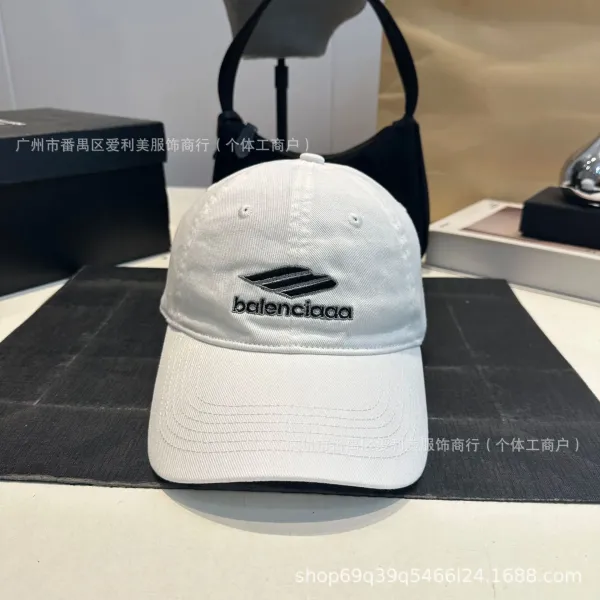 Balenciaga Logo Embroidered White Baseball Cap - 1