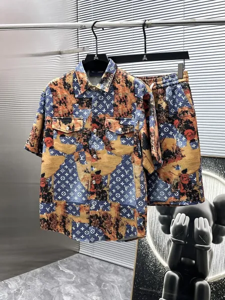 Louis Vuitton x KAWS Monogram Floral Patchwork Shirt and Shorts Set Multicolor - 1
