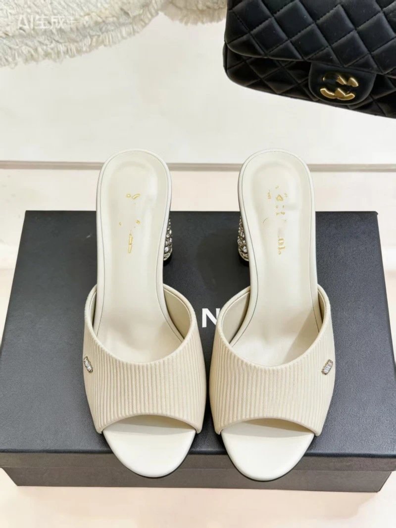 Chanel Mule Sandals Black Ribbed Leather Slippers - 5